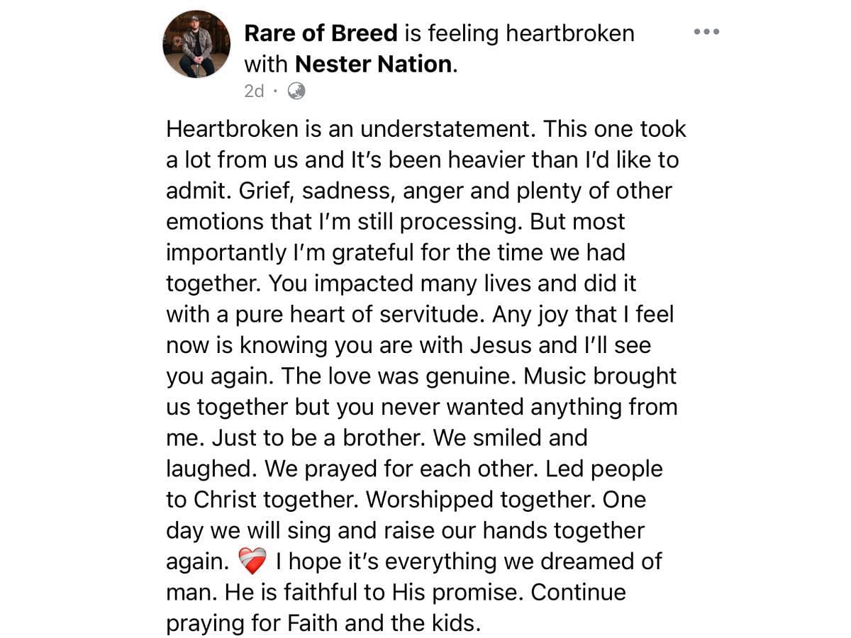 Rare of Breed's heartfelt tribute for Joe (Image via Facebook/ Rare of Breed)